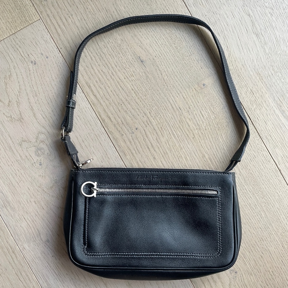 Salvatore Ferragamo Mini Leather Handbag, Black Shoulder Bag, Womens Purse